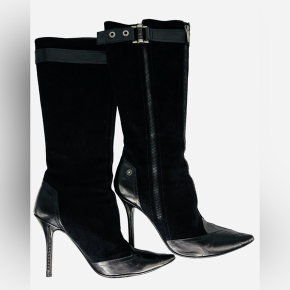 Ilasio Renzoni Women's Black Leather/Suede Point Toe Boots - Picture 1 of 8